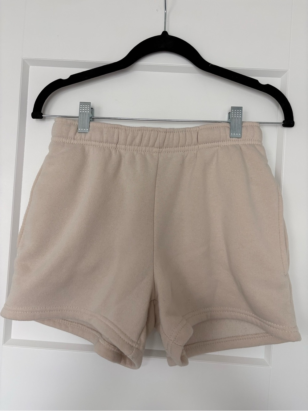 Women’s Beige Fleece Shorts with Elastic Waist And Pockets